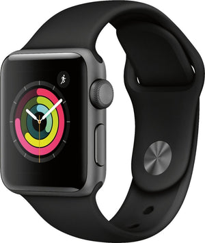 Apple - Apple Watch Series 3 (GPS) 38mm Space Gray Aluminum Case with Black Sport Band - Space Gray Aluminum