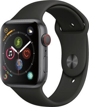 Apple - Apple Watch Series 4 (GPS + Cellular) 44mm Space Gray Aluminum Case with Black Sport Band - Space Gray Aluminum