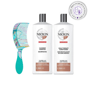 Nioxin System 3 Cleanser Shampoo & Conditioner for Color Treated Hair with Light Thinning 1 Liter Includes Hair Comb