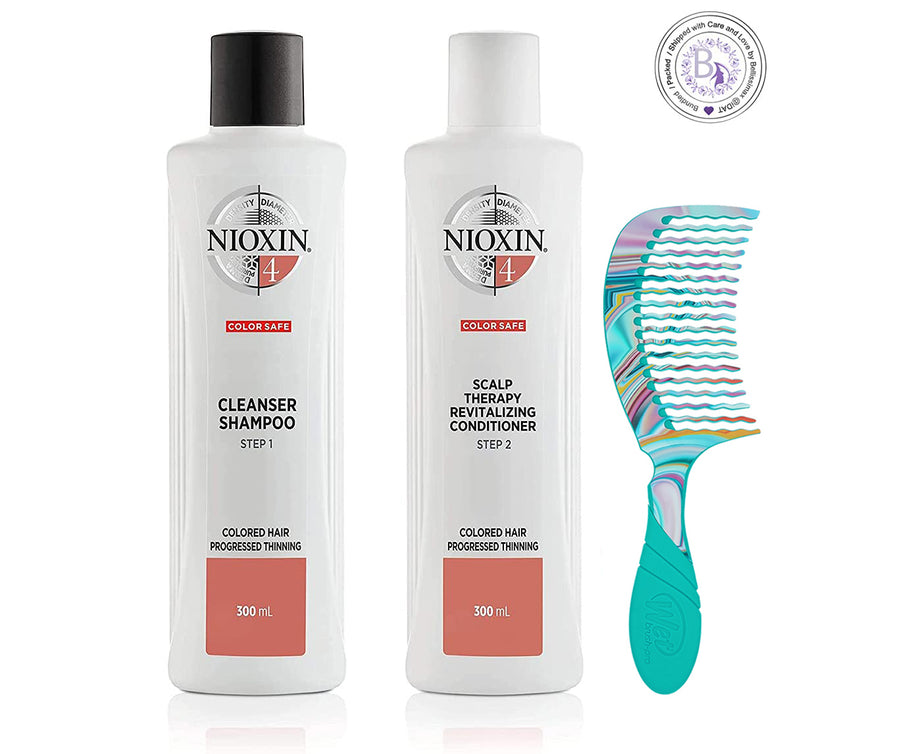 Noixin System 4 Cleanser Shampoo and Conditioner 300ml Set for Color Treated Hair with Progressed Thinning Includes Hair Comb