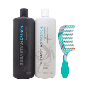 Drench Moisturizing Shampoo & Conditioner for Dry, Color-Treated Hair – Includes IDAT Head Massager & Pouch