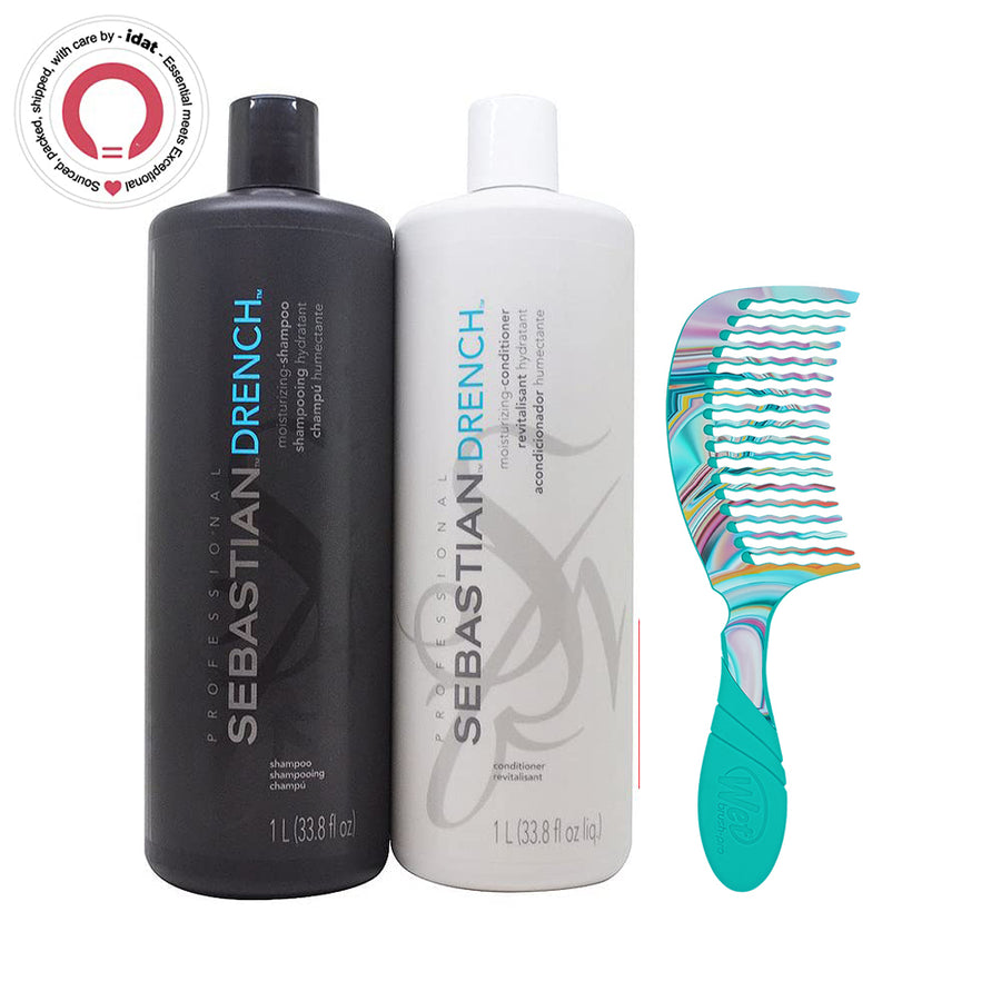 Drench Moisturizing Shampoo & Conditioner for Dry, Color-Treated Hair – Includes IDAT Head Massager & Pouch