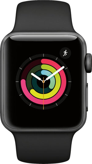 Apple - Apple Watch Series 3 (GPS) 38mm Space Gray Aluminum Case with Black Sport Band - Space Gray Aluminum