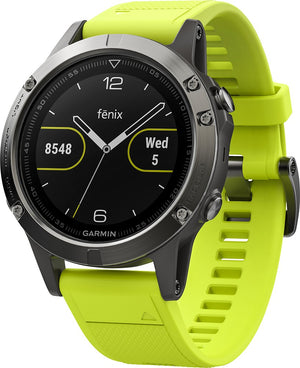 Garmin - fēnix® 5 Smartwatch 47mm Stainless Steel Case - Slate Gray with Amp Yellow Band