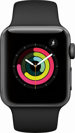 Apple - Geek Squad Certified Refurbished Apple Watch Series 3 (GPS) 38mm Space Gray Aluminum Case with Black Sport Band - Space Gray Aluminum