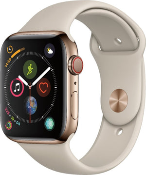 Apple - Apple Watch Series 4 (GPS + Cellular) 44mm Gold Stainless Steel Case with Stone Sport Band - Gold Stainless Steel