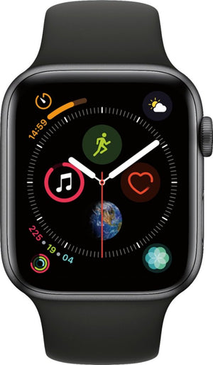 Apple - Apple Watch Series 4 (GPS + Cellular) 44mm Space Gray Aluminum Case with Black Sport Band - Space Gray Aluminum