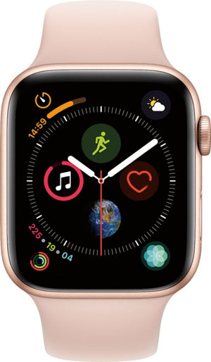 Apple - Apple Watch Series 4 (GPS + Cellular) 44mm Gold Aluminum Case with Pink Sand Sport Band - Gold Aluminum