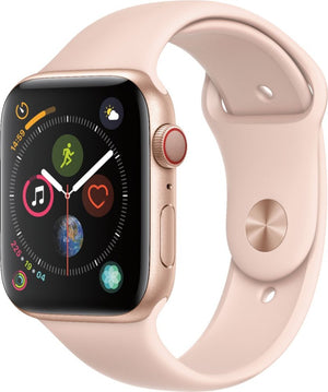 Apple - Apple Watch Series 4 (GPS + Cellular) 44mm Gold Aluminum Case with Pink Sand Sport Band - Gold Aluminum