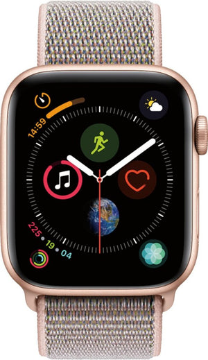 Apple - Apple Watch Series 4 (GPS + Cellular) 44mm Gold Aluminum Case with Pink Sand Sport Loop - Gold Aluminum