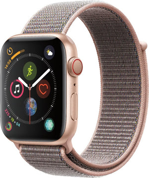 Apple - Apple Watch Series 4 (GPS + Cellular) 44mm Gold Aluminum Case with Pink Sand Sport Loop - Gold Aluminum