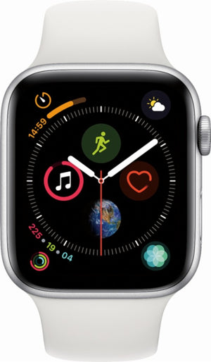 Apple - Apple Watch Series 4 (GPS + Cellular) 44mm Silver Aluminum Case with White Sport Band - Silver Aluminum