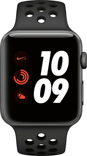 Apple - Apple Watch Nike+ Series 3 (GPS + Cellular) 42mm Space Gray Aluminum Case with Anthracite/Black Nike Sport Band - Space Gray Aluminum