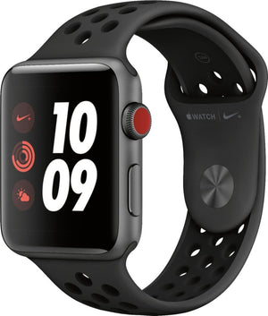 Apple - Apple Watch Nike+ Series 3 (GPS + Cellular) 42mm Space Gray Aluminum Case with Anthracite/Black Nike Sport Band - Space Gray Aluminum