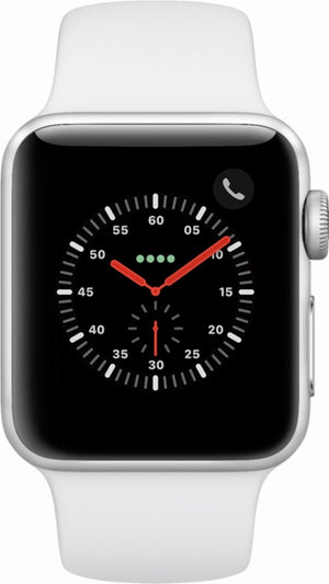 Apple - Apple Watch Series 3 (GPS + Cellular) 38mm Silver Aluminum Case with White Sport Band - Silver Aluminum