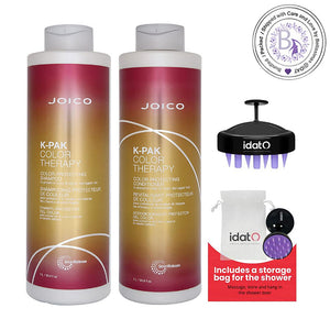 Joico K-PAK Color Therapy Color-Protecting Shampoo AND Conditioner Set 33.8 OZ, Includes head Massager and Pouch by IDAT