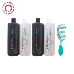 Drench Moisturizing Shampoo & Conditioner for Dry, Color-Treated Hair – Includes IDAT Head Massager & Pouch