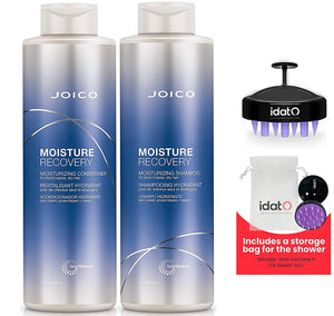 Joico Moisture Recovery Shampoo and Conditioner for DRY Hair Bundle 33.8OZ Set. Includes Head Massager and Shower Pouch by IDAT