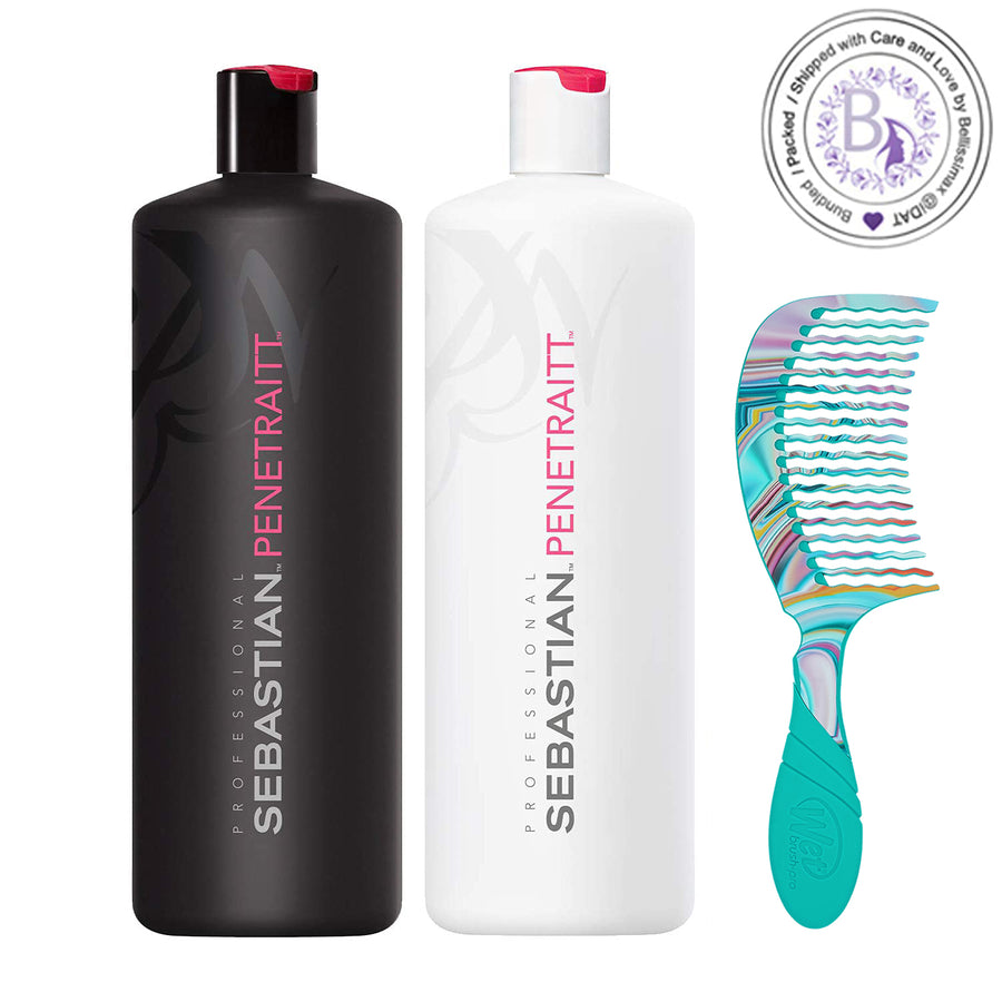SB Penetraitt Strengthening and Repair Shampoo and Conditioner, 33.8 oz - Includes Hair Comb
