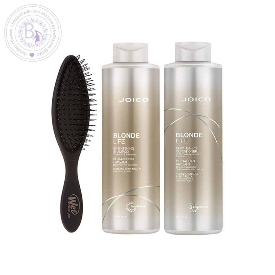 Joico Hair Massager and Shower Bag bundled with Blonde Brightening Shampoo & Conditioner Set - Ideal for Blonde or Color Treated Hair –Packaged by IDAT