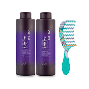 Joico Hair Comb bundled  with Color Balance Purple Shampoo and Conditioner Set - Moisturizes Protects and Preserves Your Hair- Packaged by IDAT