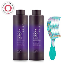 Joico Hair Comb bundled  with Color Balance Purple Shampoo and Conditioner Set - Moisturizes Protects and Preserves Your Hair- Packaged by IDAT